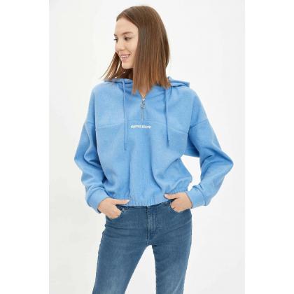 Yazı Baskılı Kapüşonlu Sweatshirt